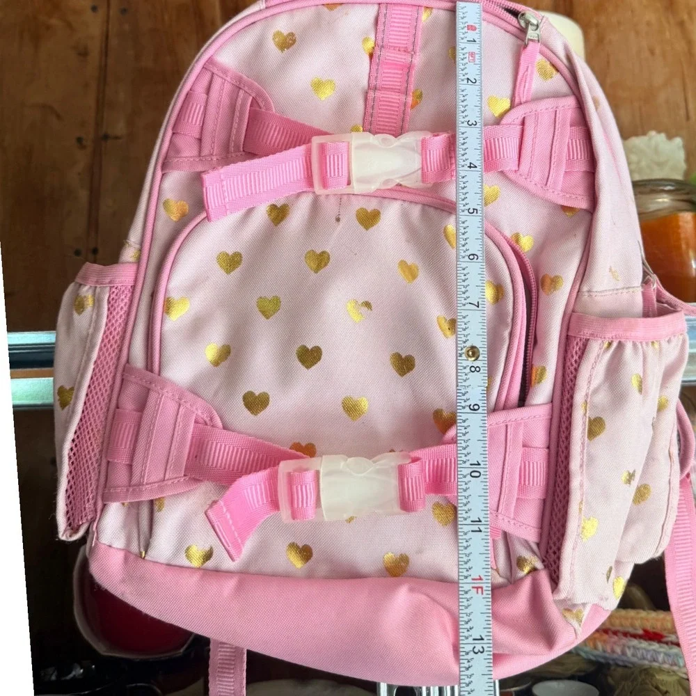 Pottery Barn Kids Mackenzie Pink Gold Heart Backpack School Bag Small 14in